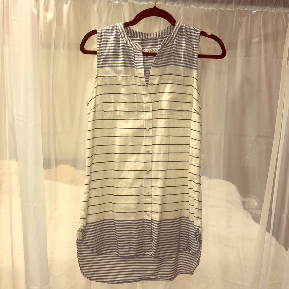 Blue and cream striped blouse